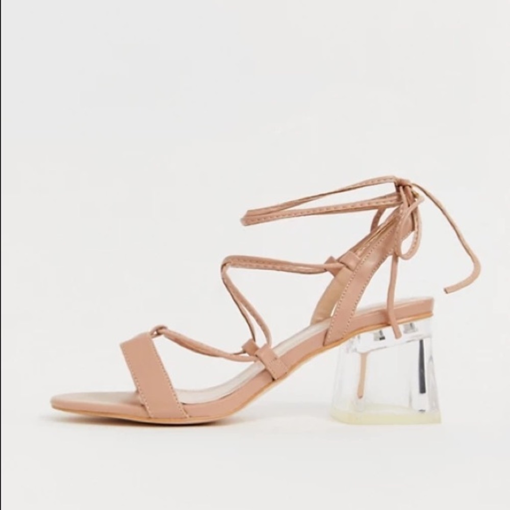 Public Desire beige heeled sandals w/ clear heels